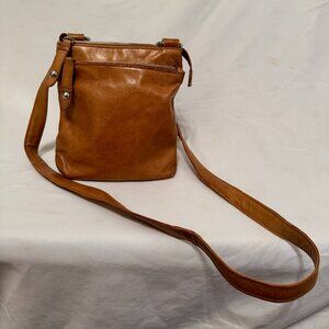 HOBO Classic Brown Tan Rustic Leather Crossbody Bag Purse Handbag